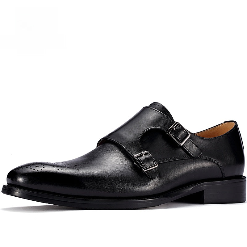 Italian Style Genuine Leather Monk Strap Pointed Toe Formal Shoes