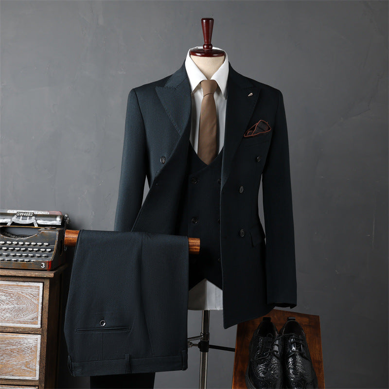 Slim Fit Double Breasted Three Piece Business Suit Set