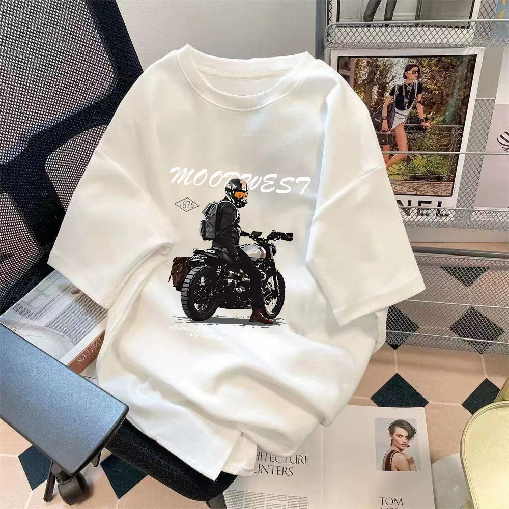 Loose Fit Bear Print Round Neck Short Sleeve T-Shirt