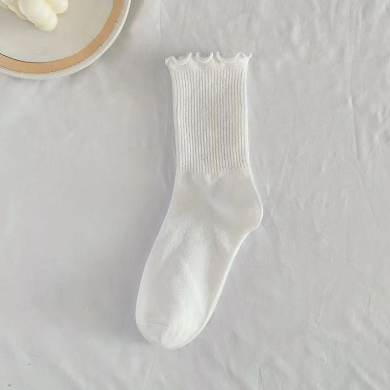 Cotton Blend Solid Color Casual Socks with Elastic Cuff