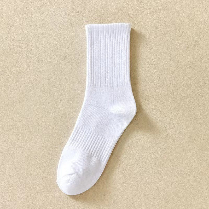Cotton Blend Solid Color Casual Socks with Elastic Cuff