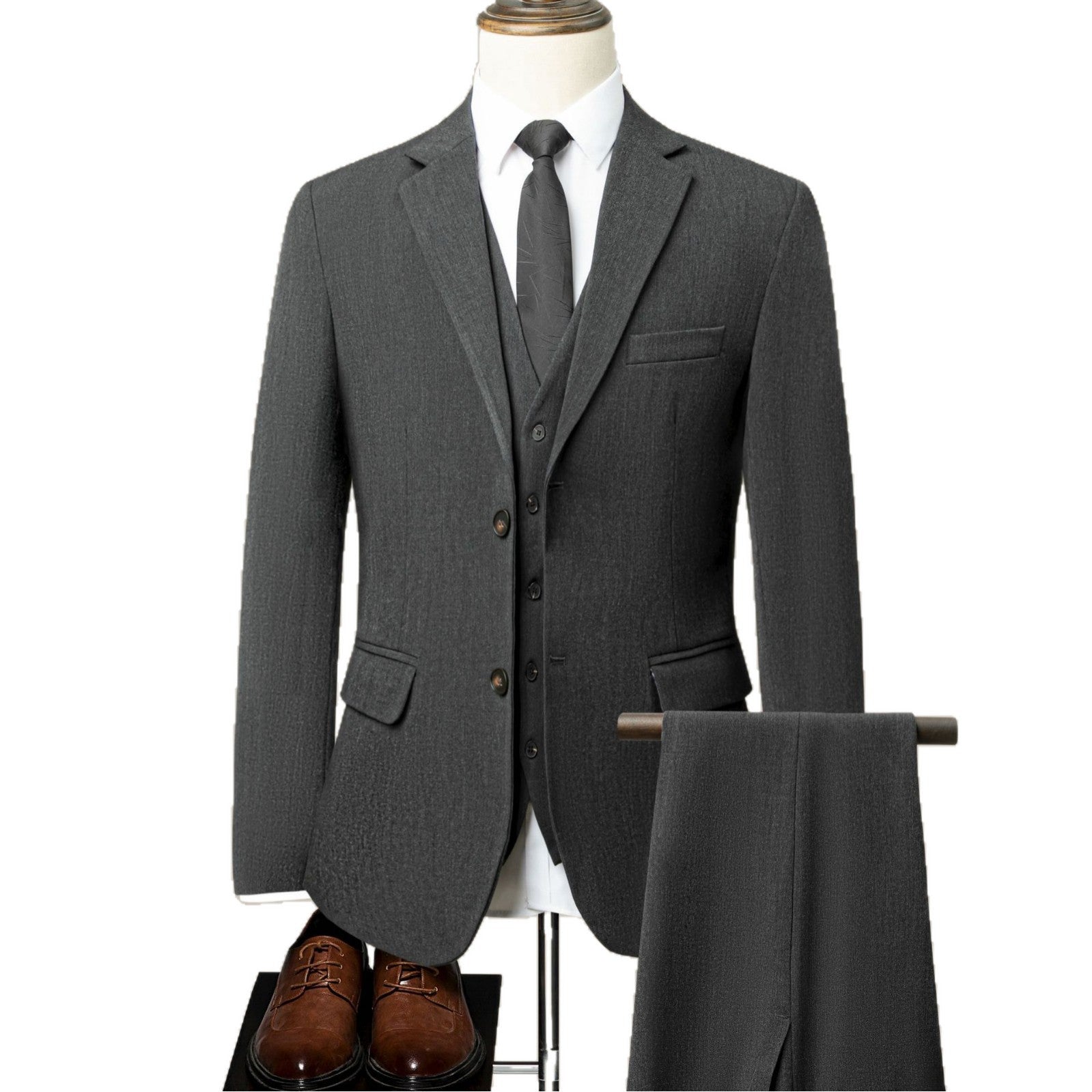 Slim Fit Two Button Business Suit Jacket and Pants with Tie