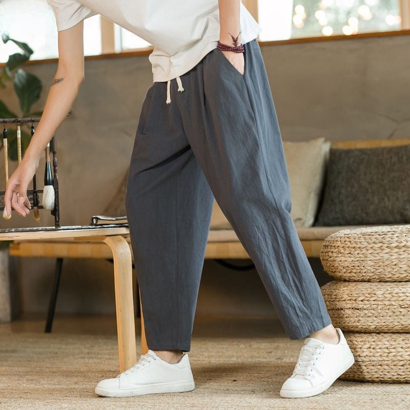 Linen Cotton Blend Relaxed Fit Straight Leg Summer Pants