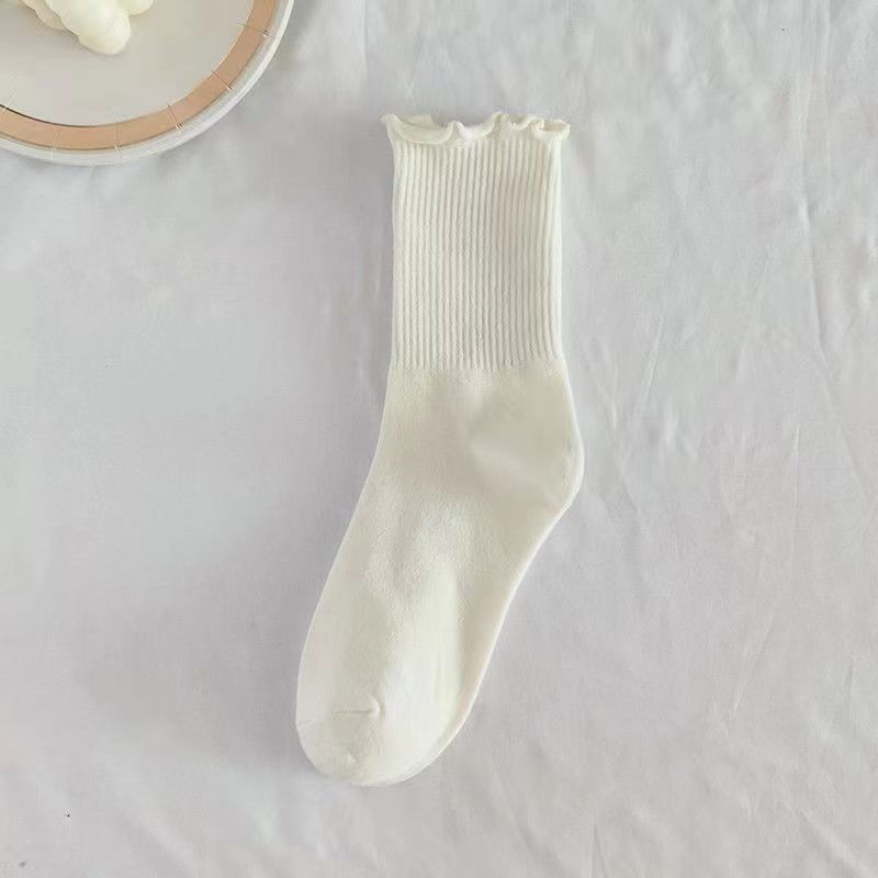 Cotton Blend Solid Color Casual Socks with Elastic Cuff
