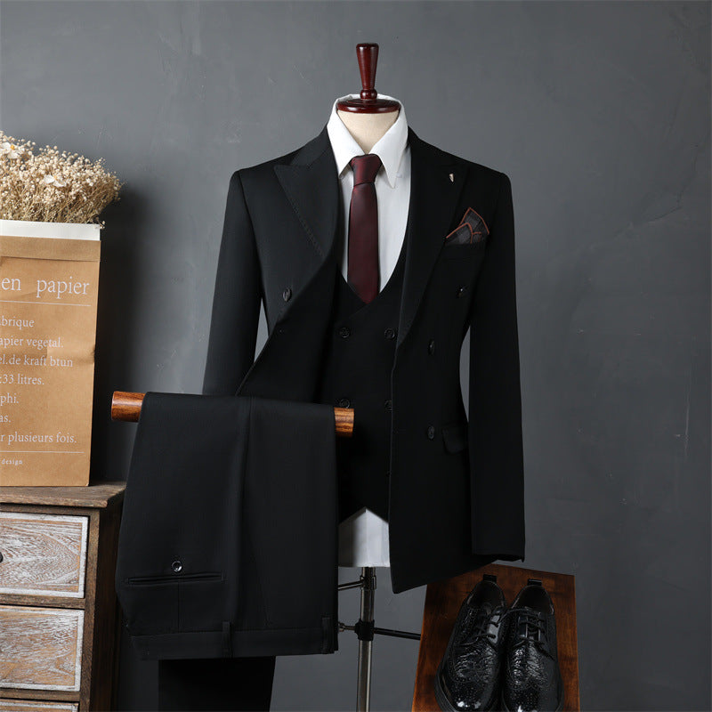 Slim Fit Double Breasted Three Piece Business Suit Set