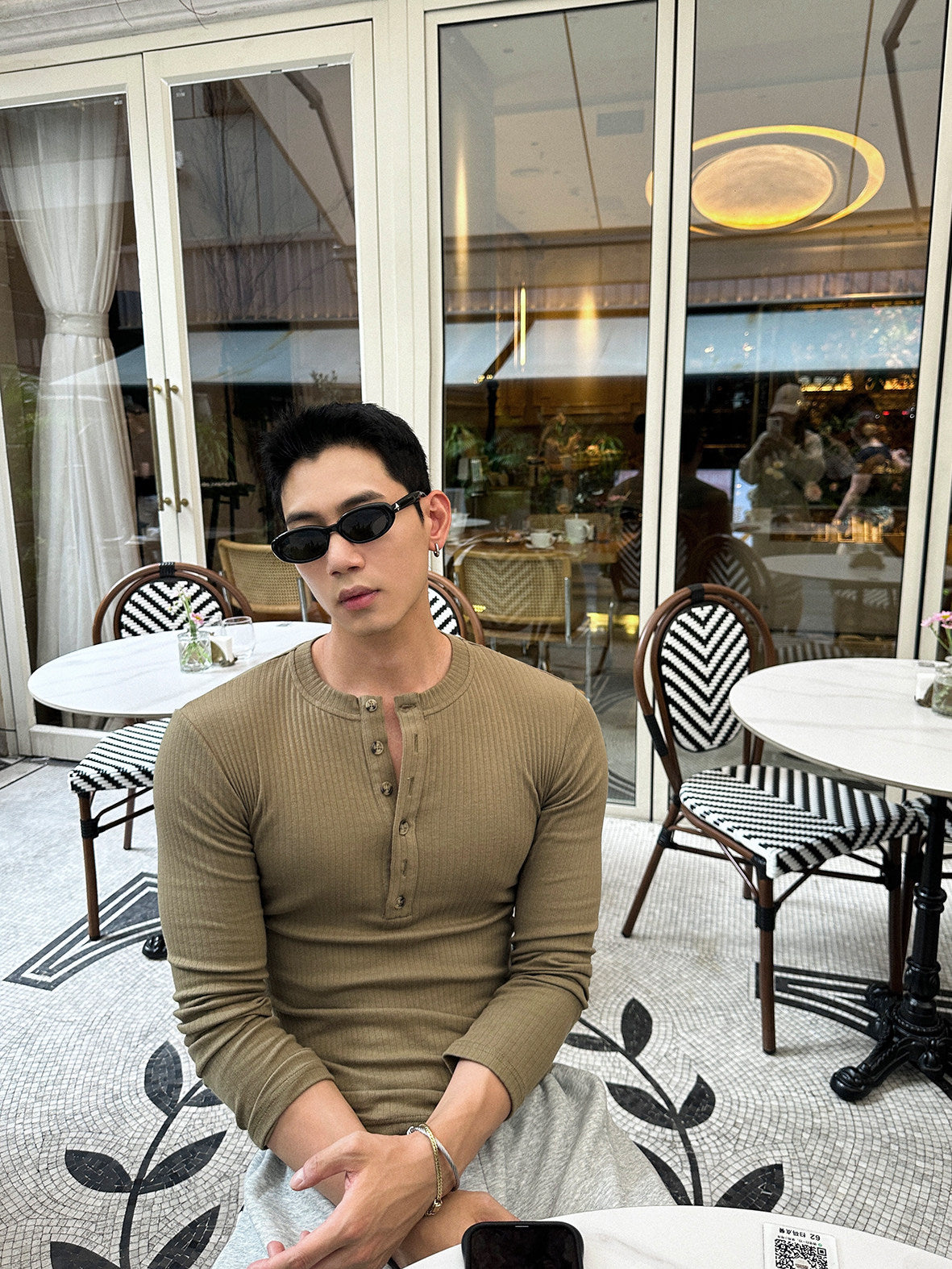 Slim Fit Cotton Blend Henley Long Sleeve T-Shirt