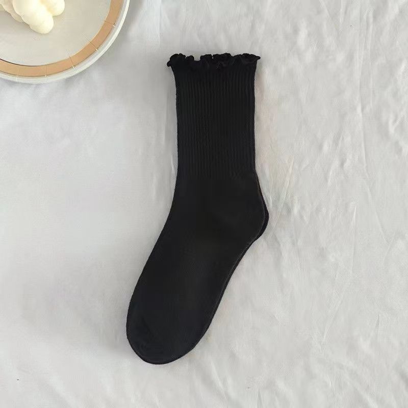 Cotton Blend Solid Color Casual Socks with Elastic Cuff