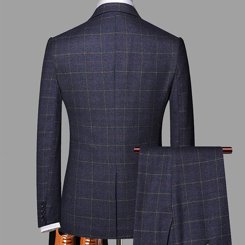 Slim Fit Plaid Three Piece Suit Jacket Vest and Trousers Set