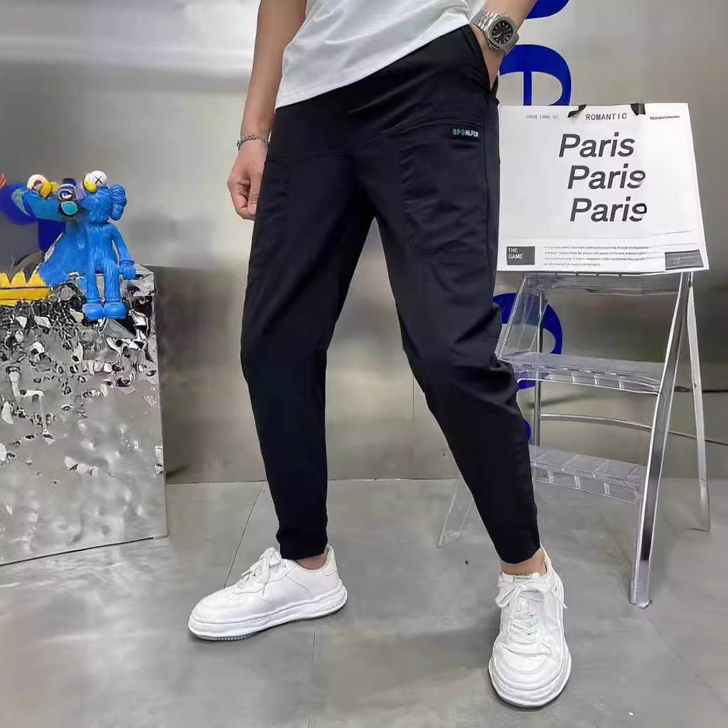 Ice Silk Stretch Slim Fit Ankle Cuff Casual Pants