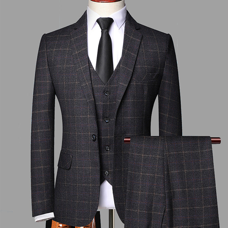 Slim Fit Plaid Three Piece Suit Jacket Vest and Trousers Set