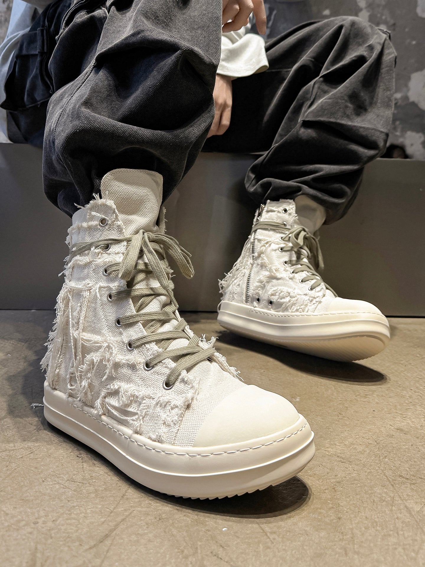 Distressed High Top Canvas Lace Up Thick Sole Sneakers