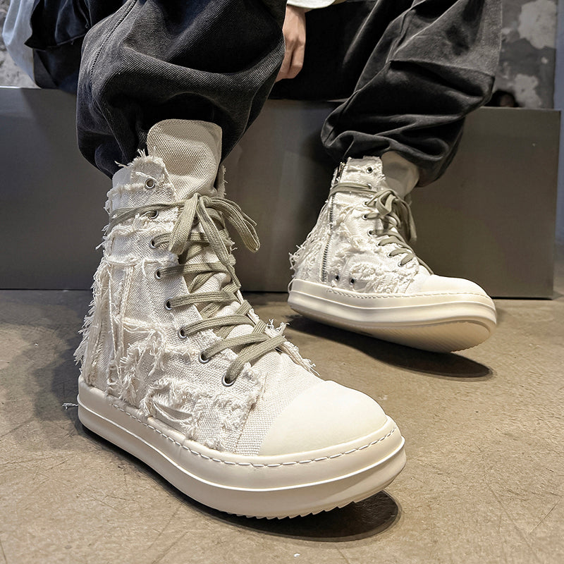 Distressed High Top Canvas Lace Up Thick Sole Sneakers