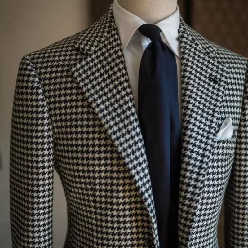 Slim Fit Houndstooth Single Breasted Notch Lapel Suit Jacket