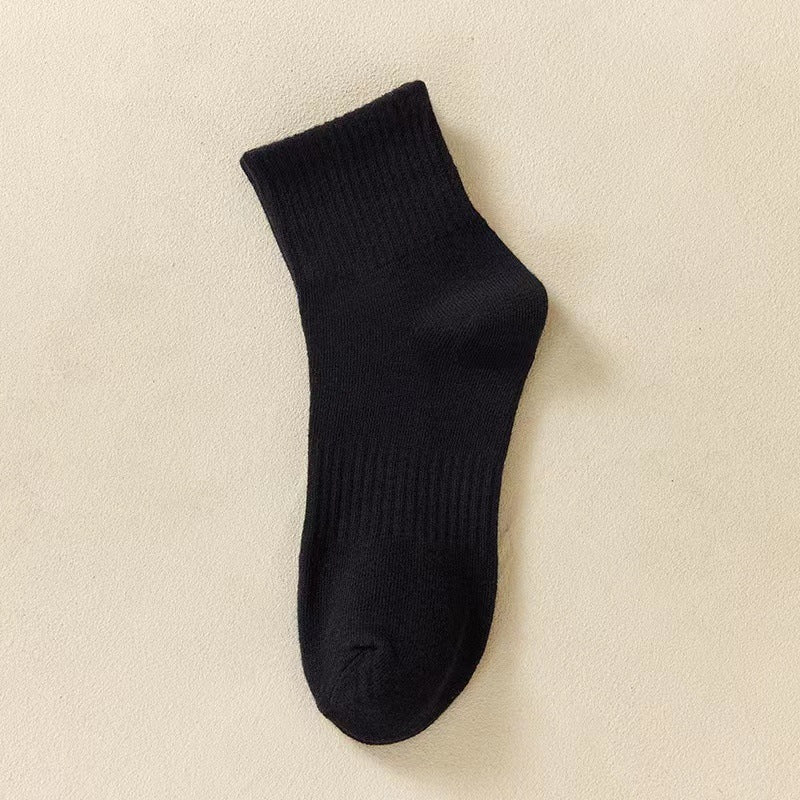 Cotton Blend Solid Color Casual Socks with Elastic Cuff