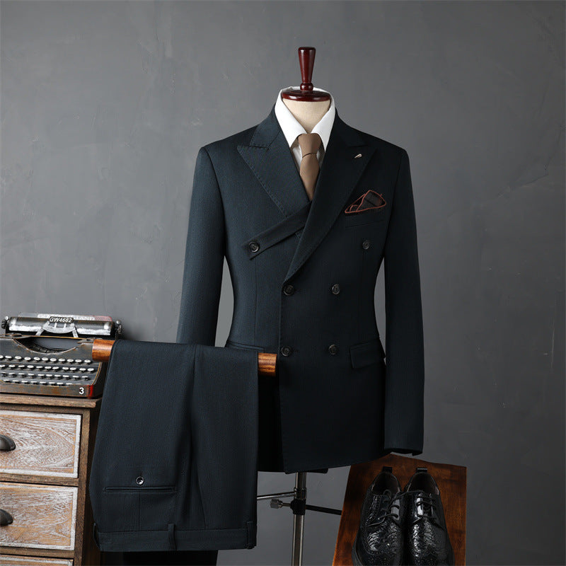 Slim Fit Double Breasted Three Piece Business Suit Set