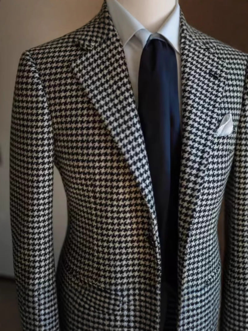 Slim Fit Houndstooth Single Breasted Notch Lapel Suit Jacket