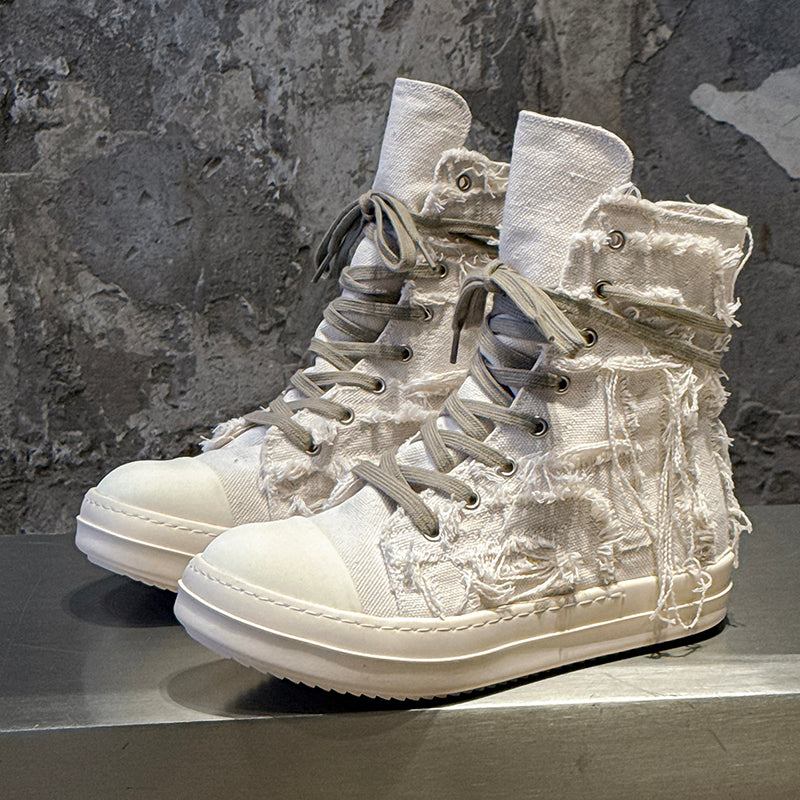 Distressed High Top Canvas Lace Up Thick Sole Sneakers