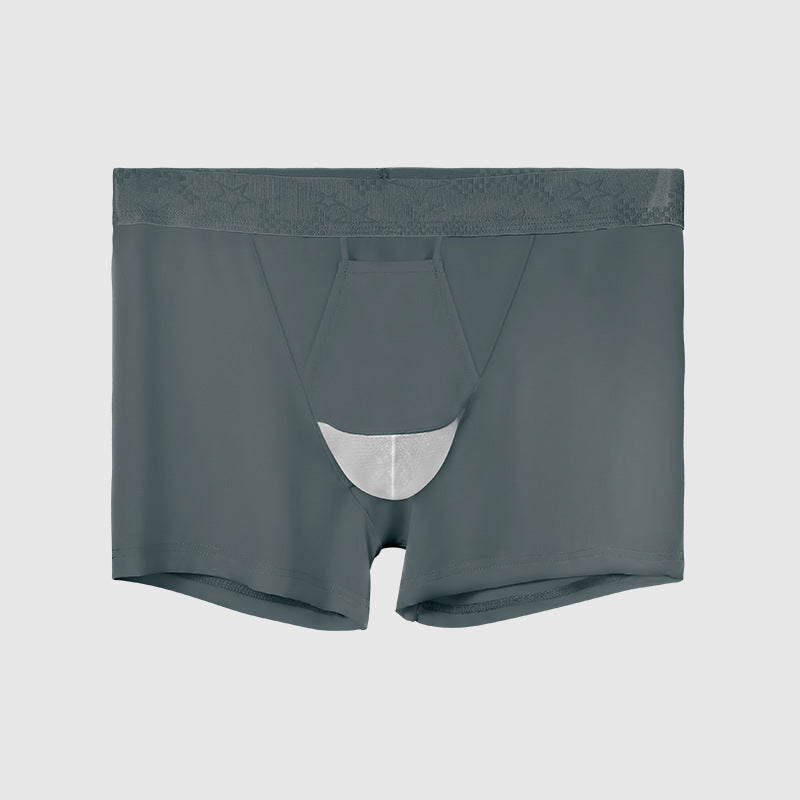 Ice Silk Breathable Mid Waist Boxer Shorts with Separation Design