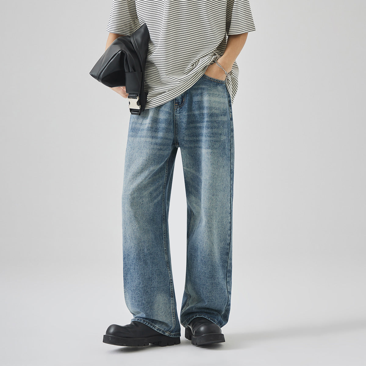 Vintage Washed Loose Straight Leg Cotton Denim Jeans