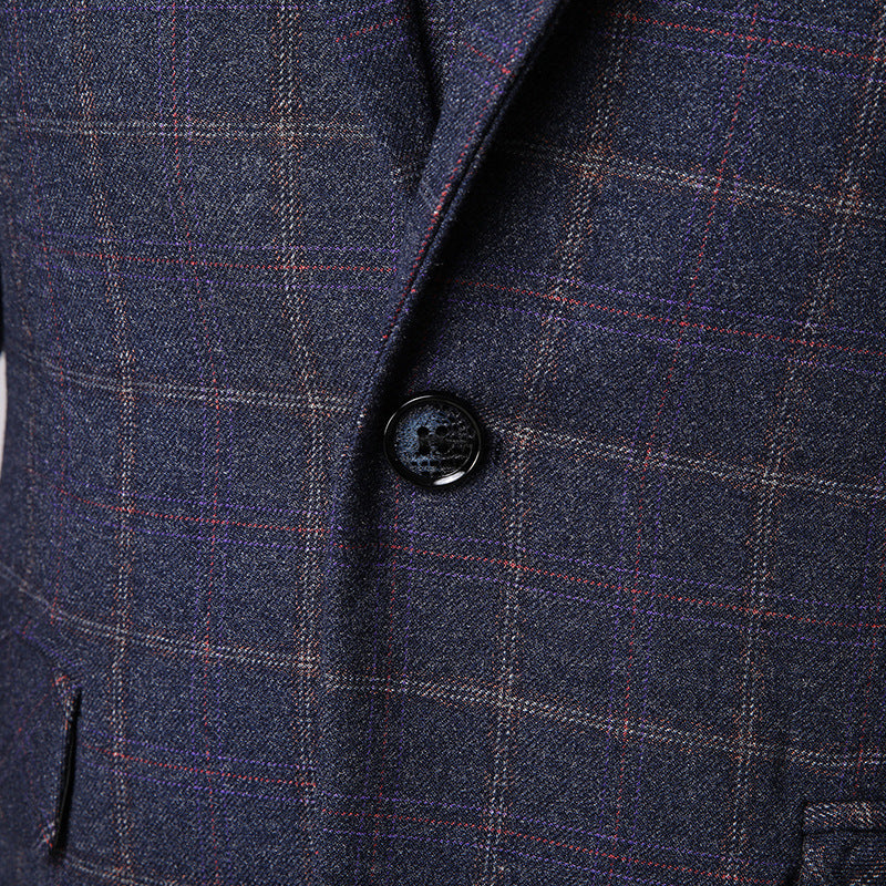 Slim Fit Plaid Three Piece Suit Jacket Vest and Trousers Set