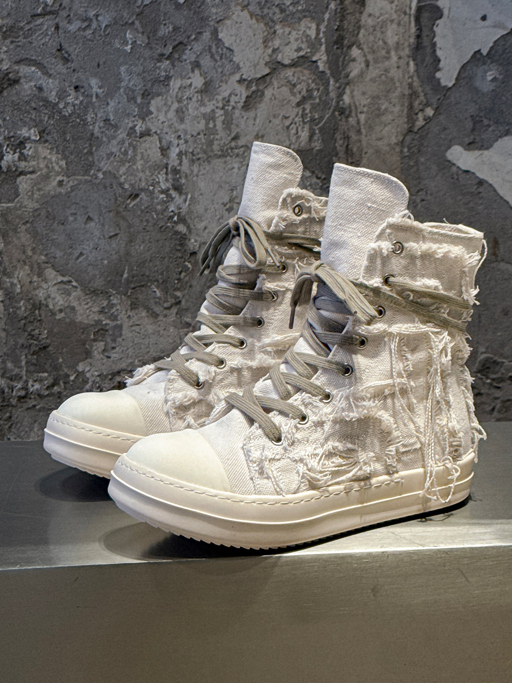 Distressed High Top Canvas Lace Up Thick Sole Sneakers