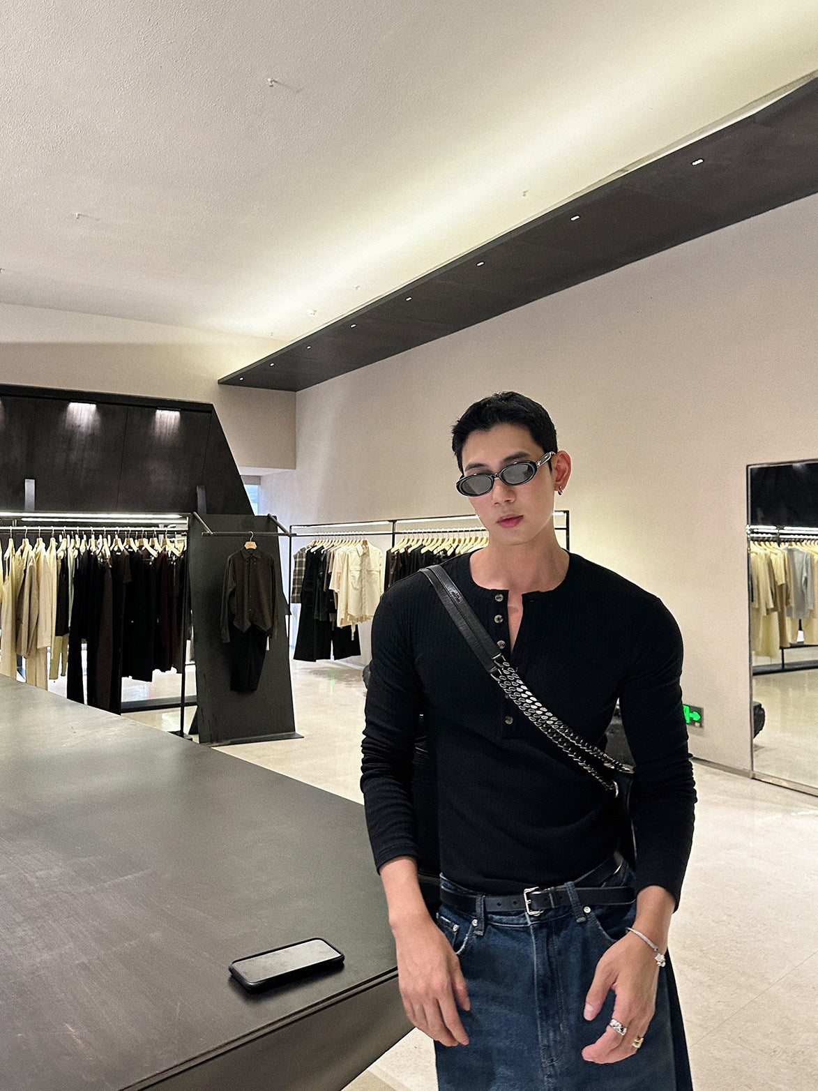 Slim Fit Cotton Blend Henley Long Sleeve T-Shirt