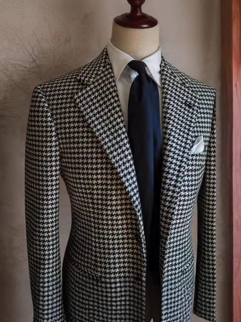 Slim Fit Houndstooth Single Breasted Notch Lapel Suit Jacket