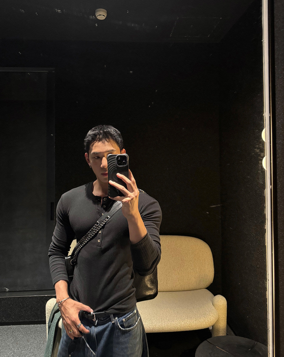 Slim Fit Cotton Blend Henley Long Sleeve T-Shirt