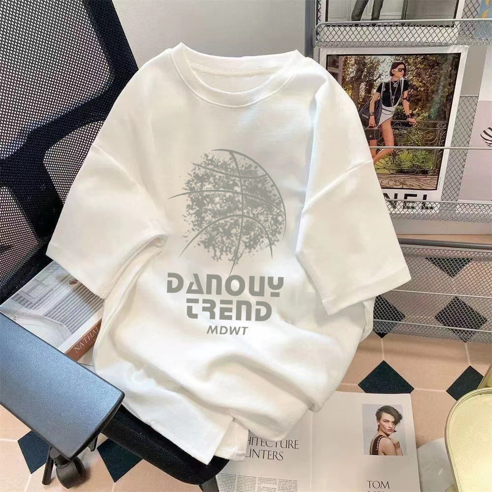 Loose Fit Bear Print Round Neck Short Sleeve T-Shirt