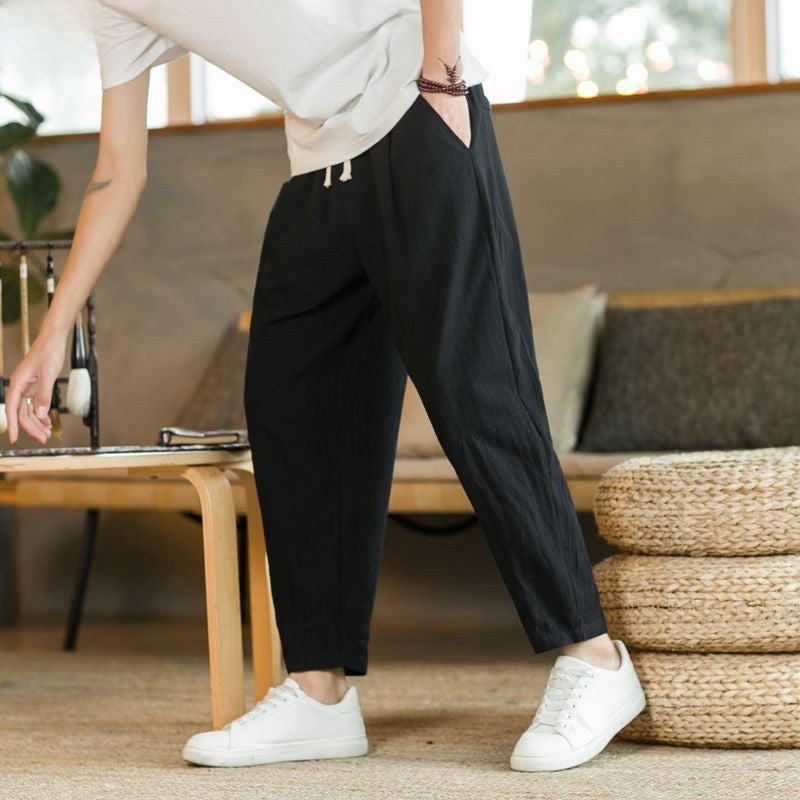 Linen Cotton Blend Relaxed Fit Straight Leg Summer Pants