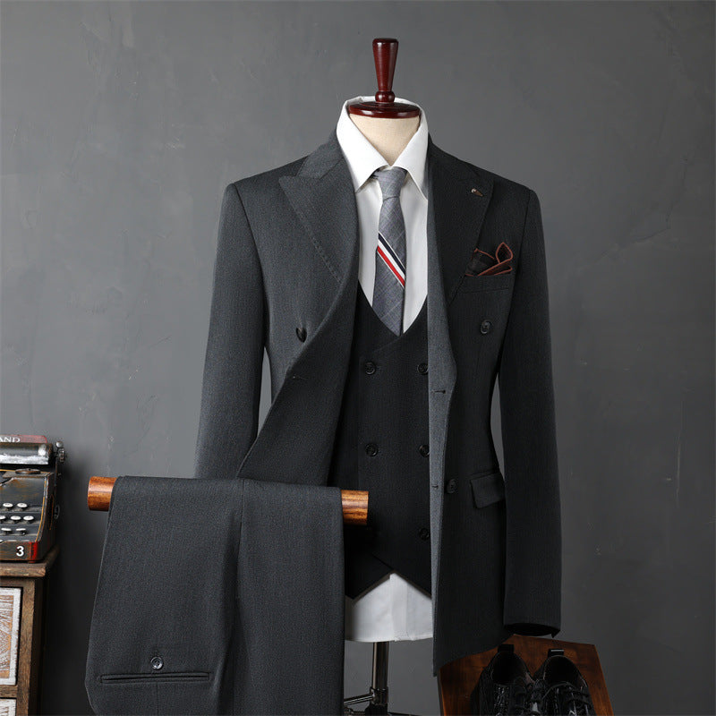 Slim Fit Double Breasted Three Piece Business Suit Set