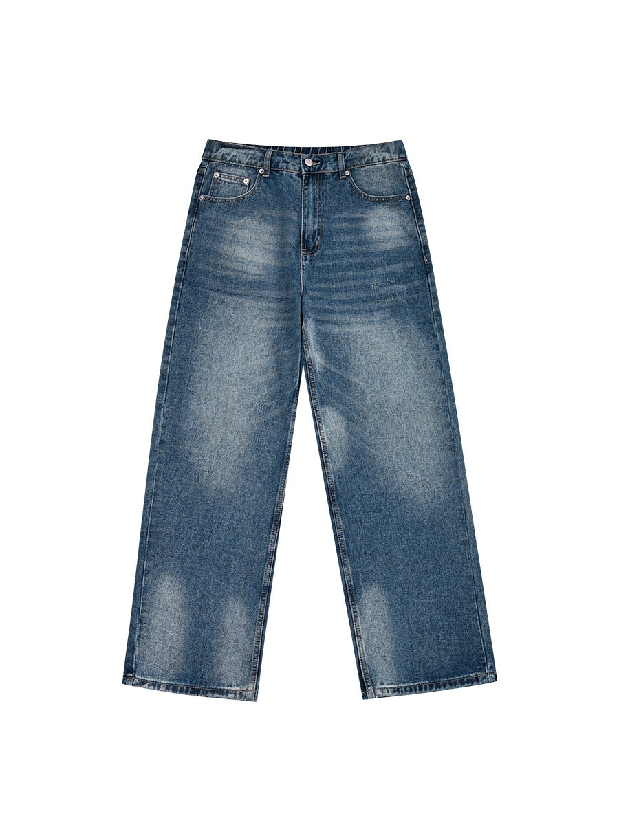 Vintage Washed Loose Straight Leg Cotton Denim Jeans