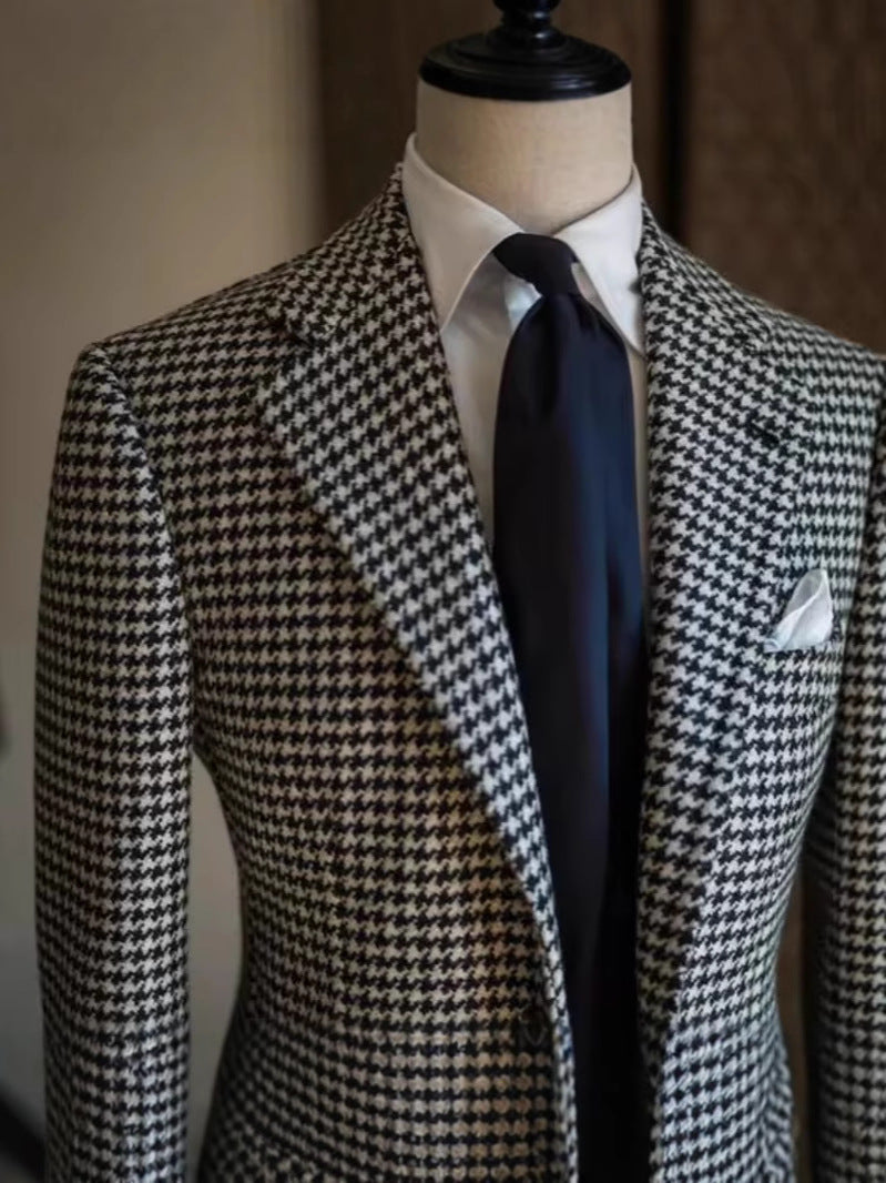Slim Fit Houndstooth Single Breasted Notch Lapel Suit Jacket
