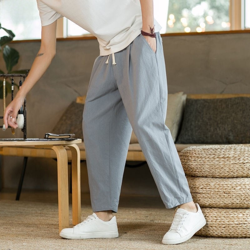 Linen Cotton Blend Relaxed Fit Straight Leg Summer Pants