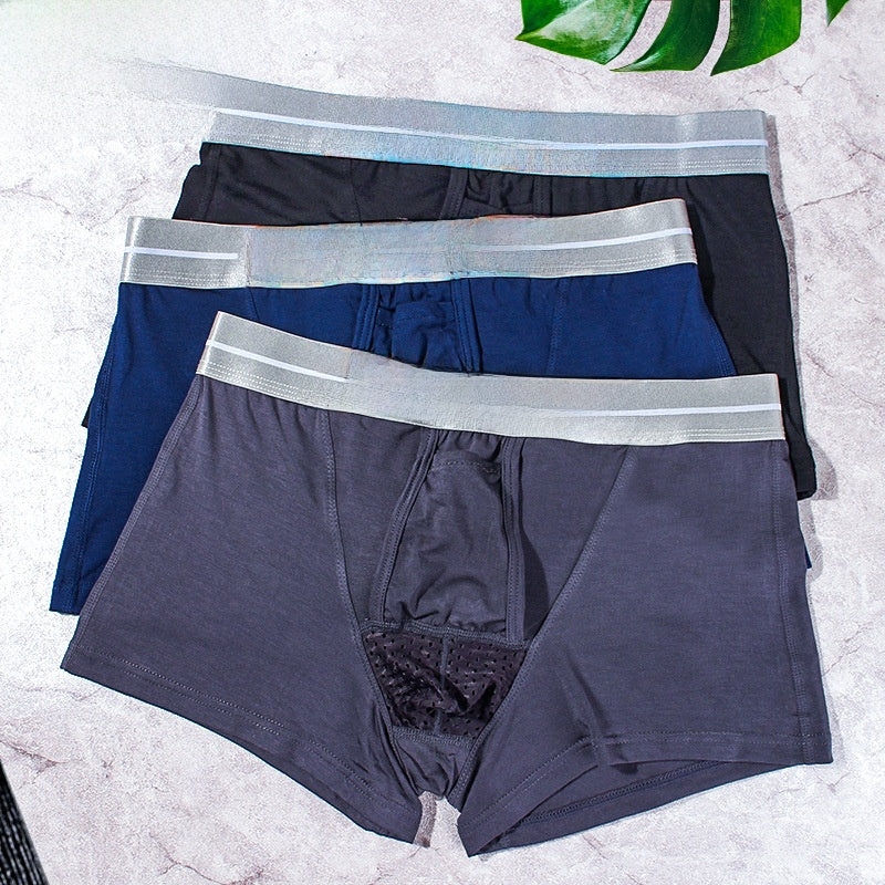 Ice Silk Breathable Mid Waist Boxer Shorts with Separation Design