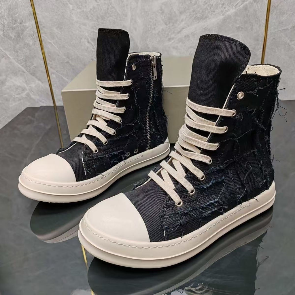 Distressed High Top Canvas Lace Up Thick Sole Sneakers