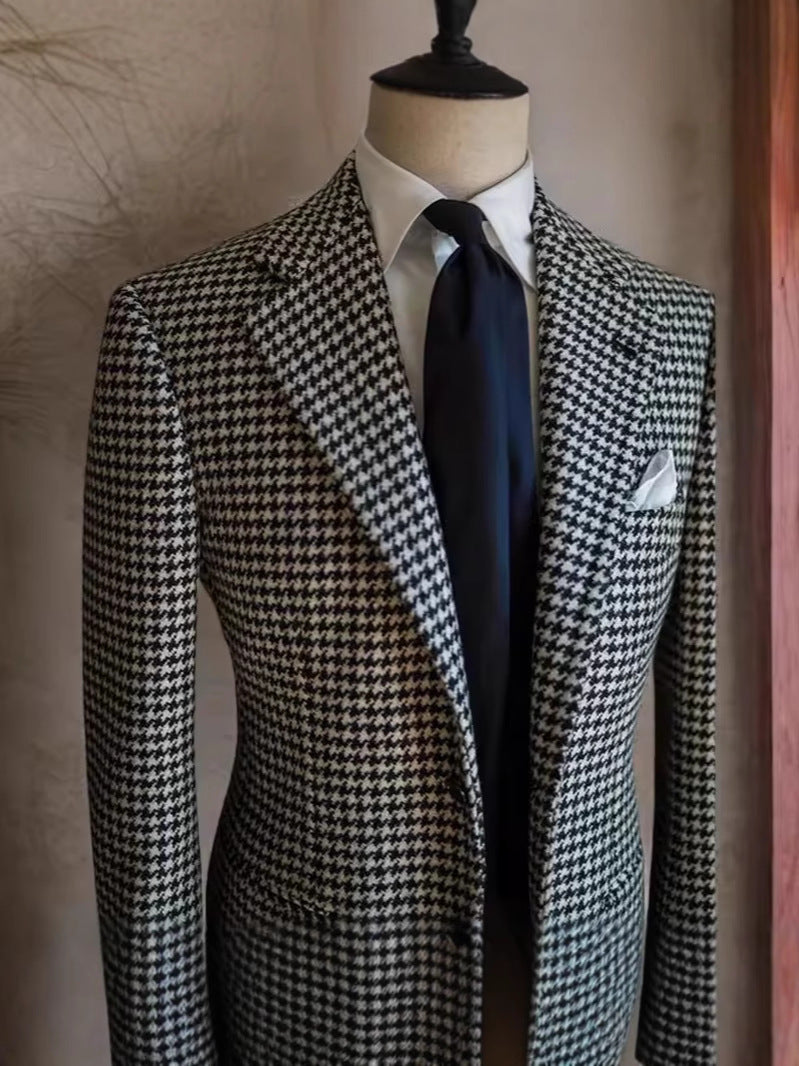 Slim Fit Houndstooth Single Breasted Notch Lapel Suit Jacket