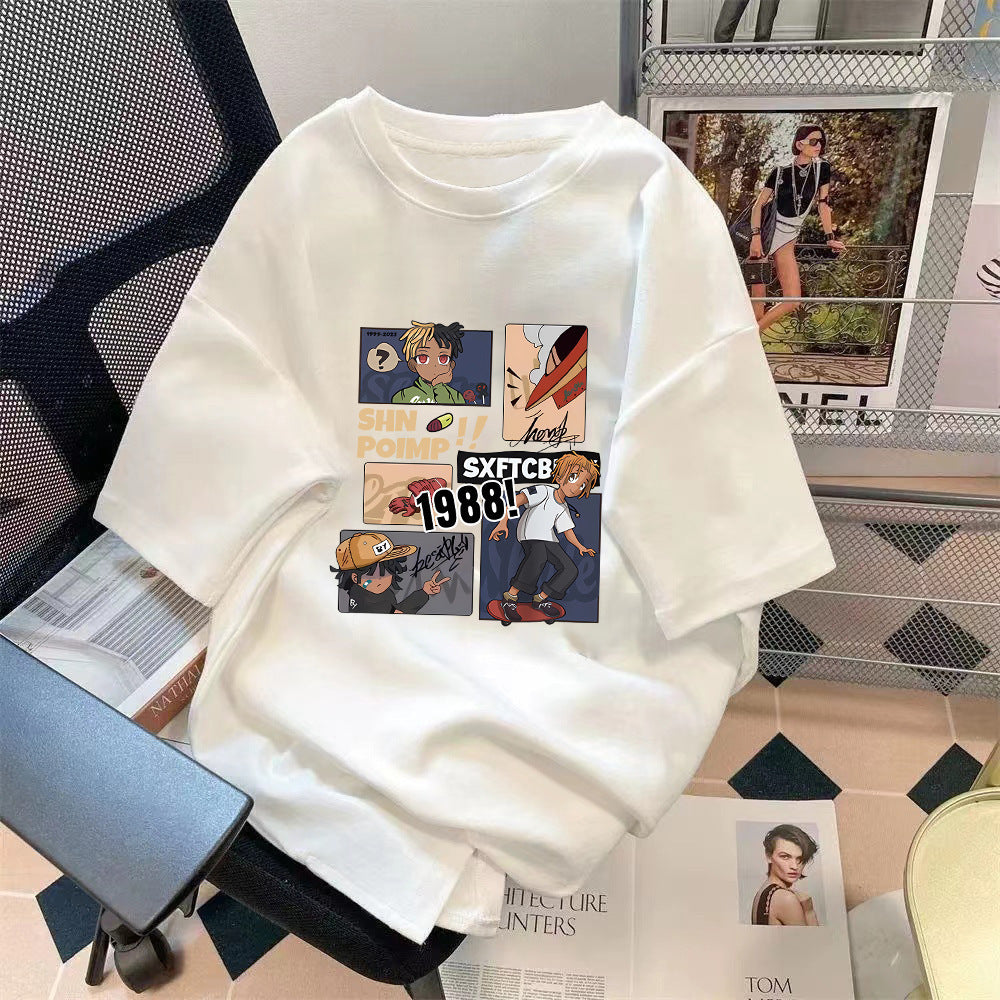 Loose Fit Bear Print Round Neck Short Sleeve T-Shirt