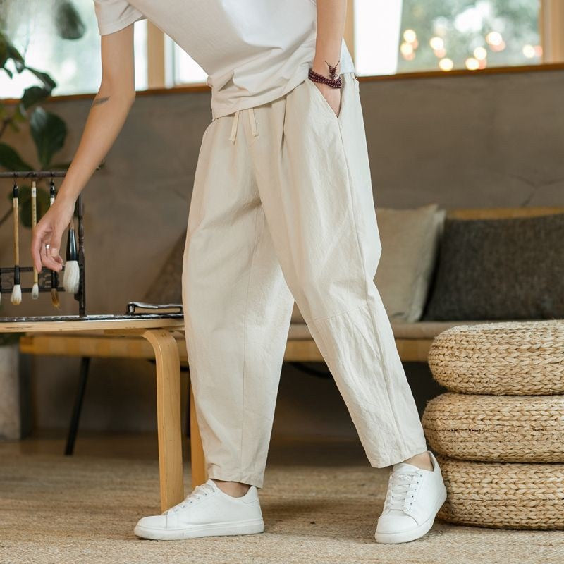 Linen Cotton Blend Relaxed Fit Straight Leg Summer Pants
