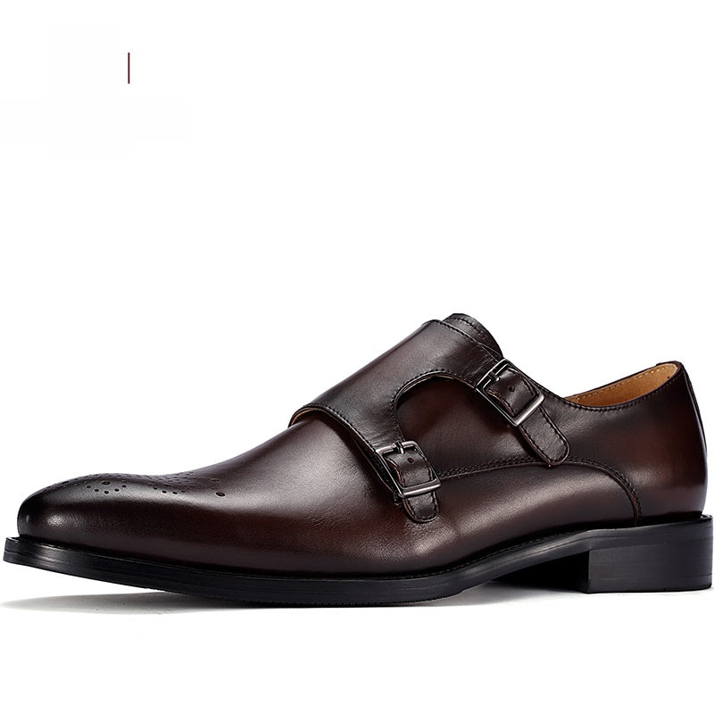 Italian Style Genuine Leather Monk Strap Pointed Toe Formal Shoes