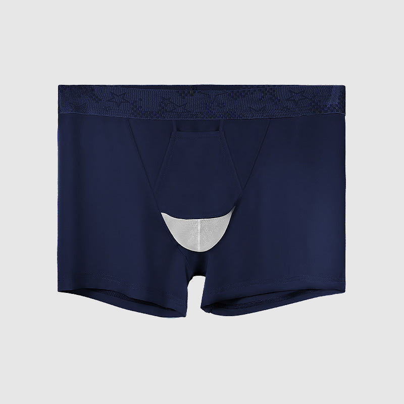 Ice Silk Breathable Mid Waist Boxer Shorts with Separation Design