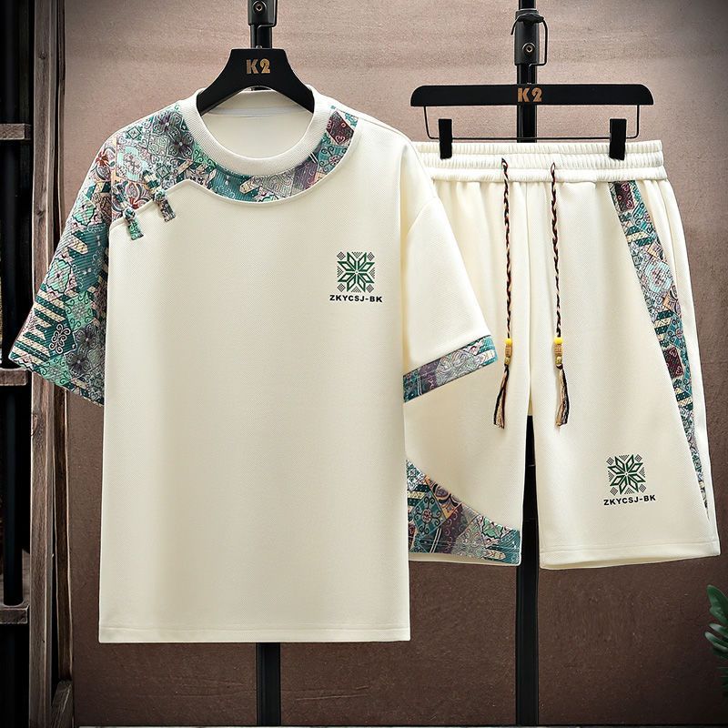 Loose Fit Polyester Short Sleeve T-Shirt and Shorts Casual Set