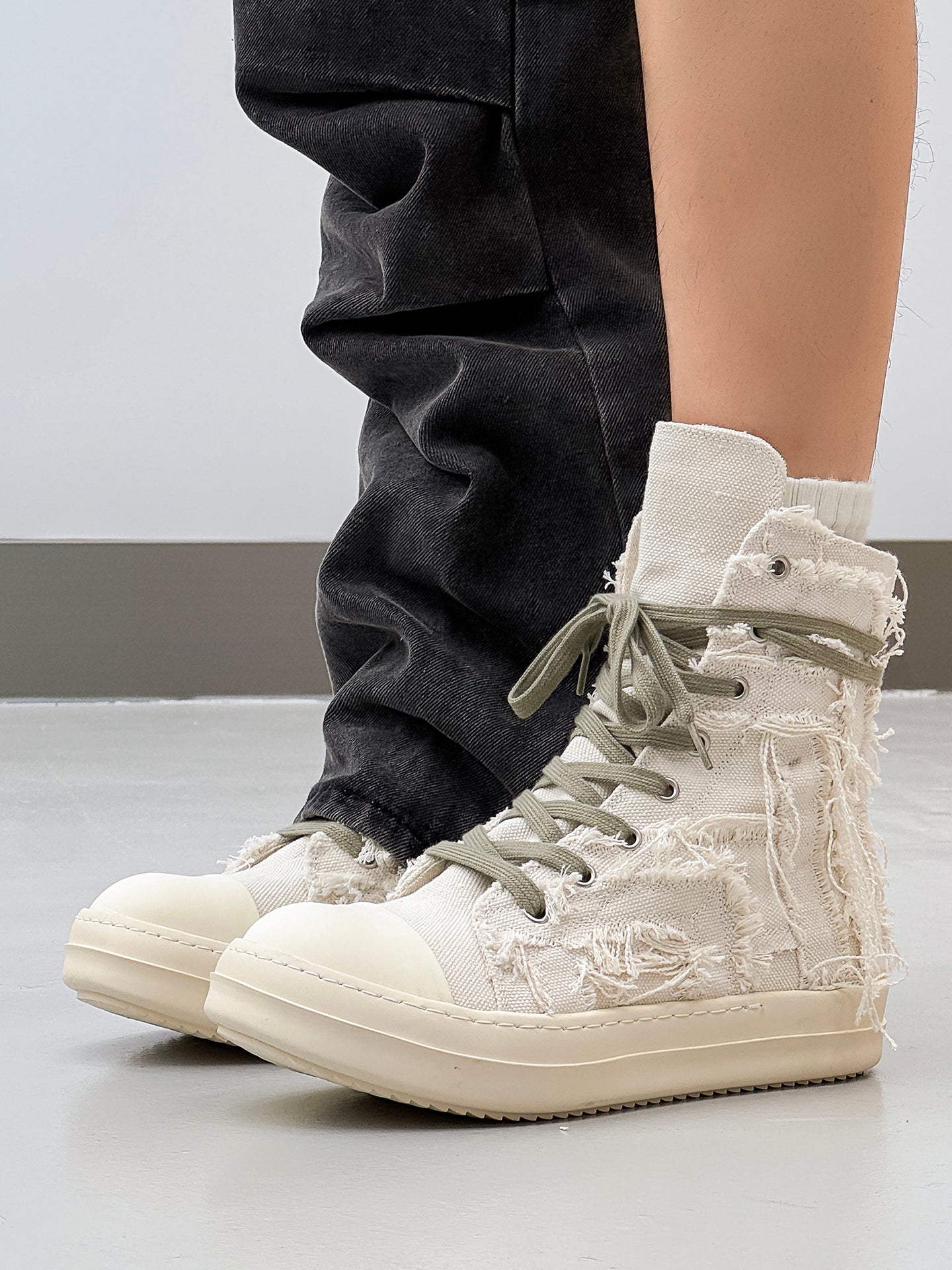 Distressed High Top Canvas Lace Up Thick Sole Sneakers