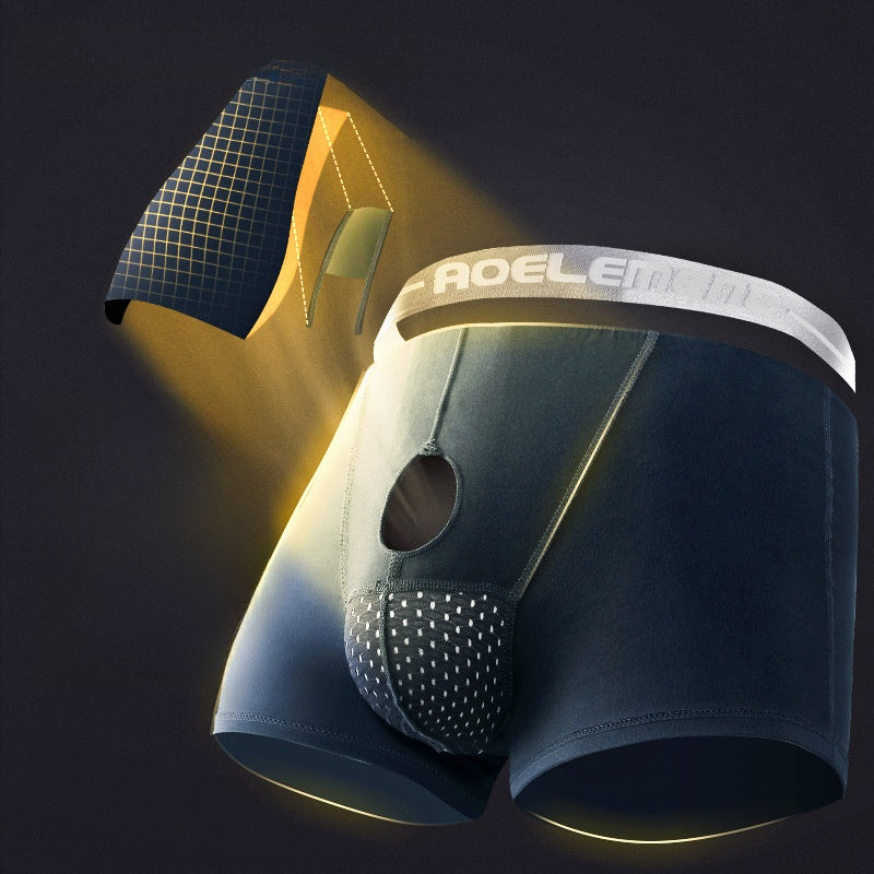 Ice Silk Breathable Mid Waist Boxer Shorts with Separation Design