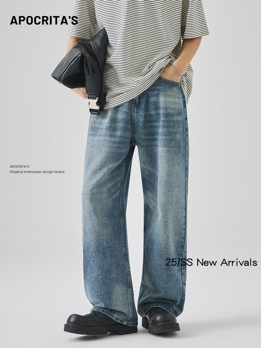 Vintage Washed Loose Straight Leg Cotton Denim Jeans