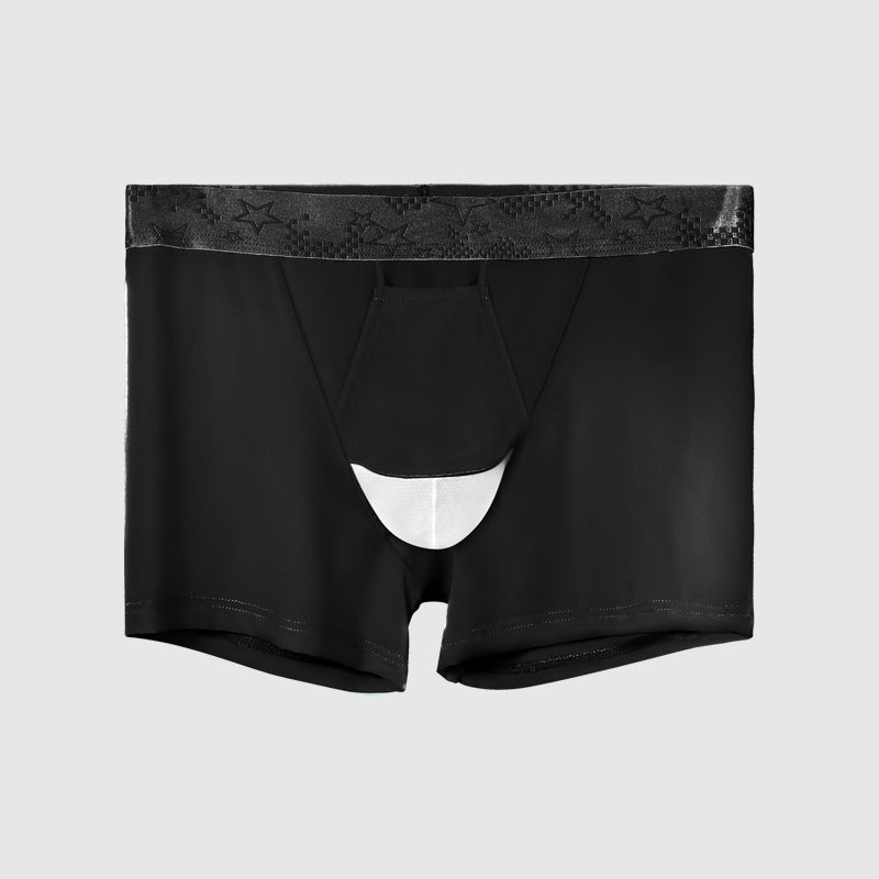 Ice Silk Breathable Mid Waist Boxer Shorts with Separation Design