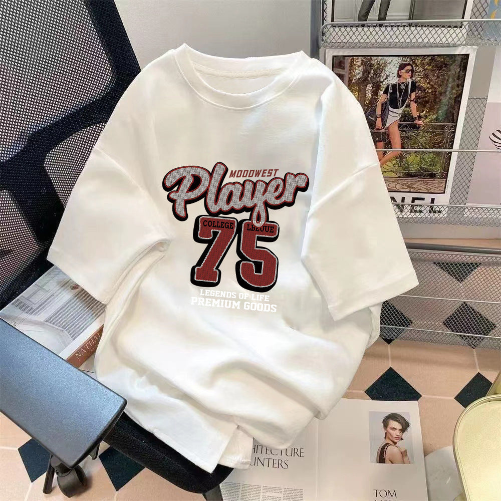 Loose Fit Bear Print Round Neck Short Sleeve T-Shirt