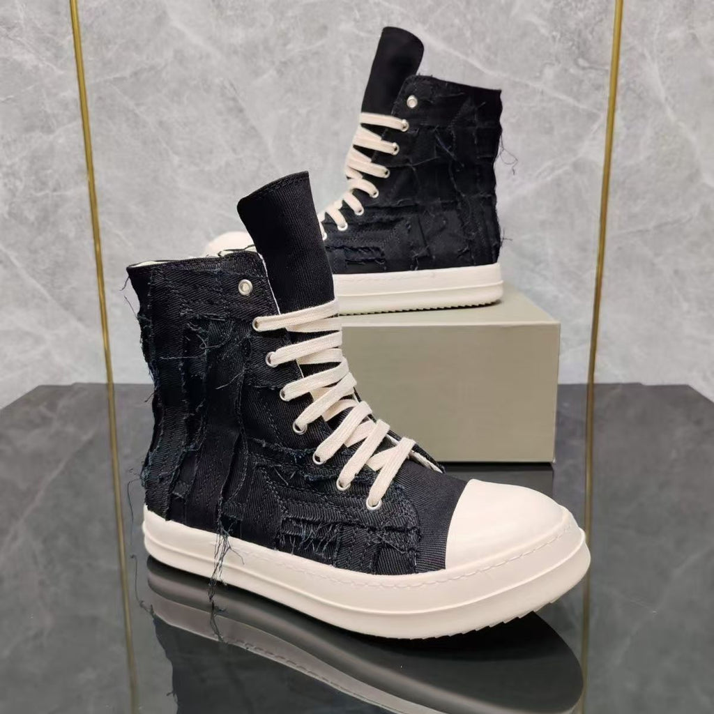 Distressed High Top Canvas Lace Up Thick Sole Sneakers